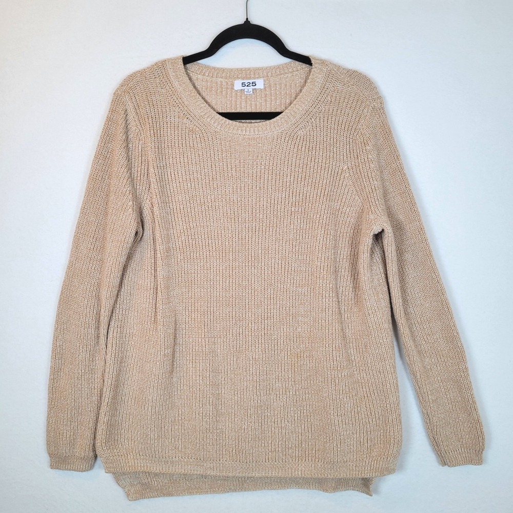 525 America Womens Sweater Shaker Knit Fisherman Relaxed Size Small Beige